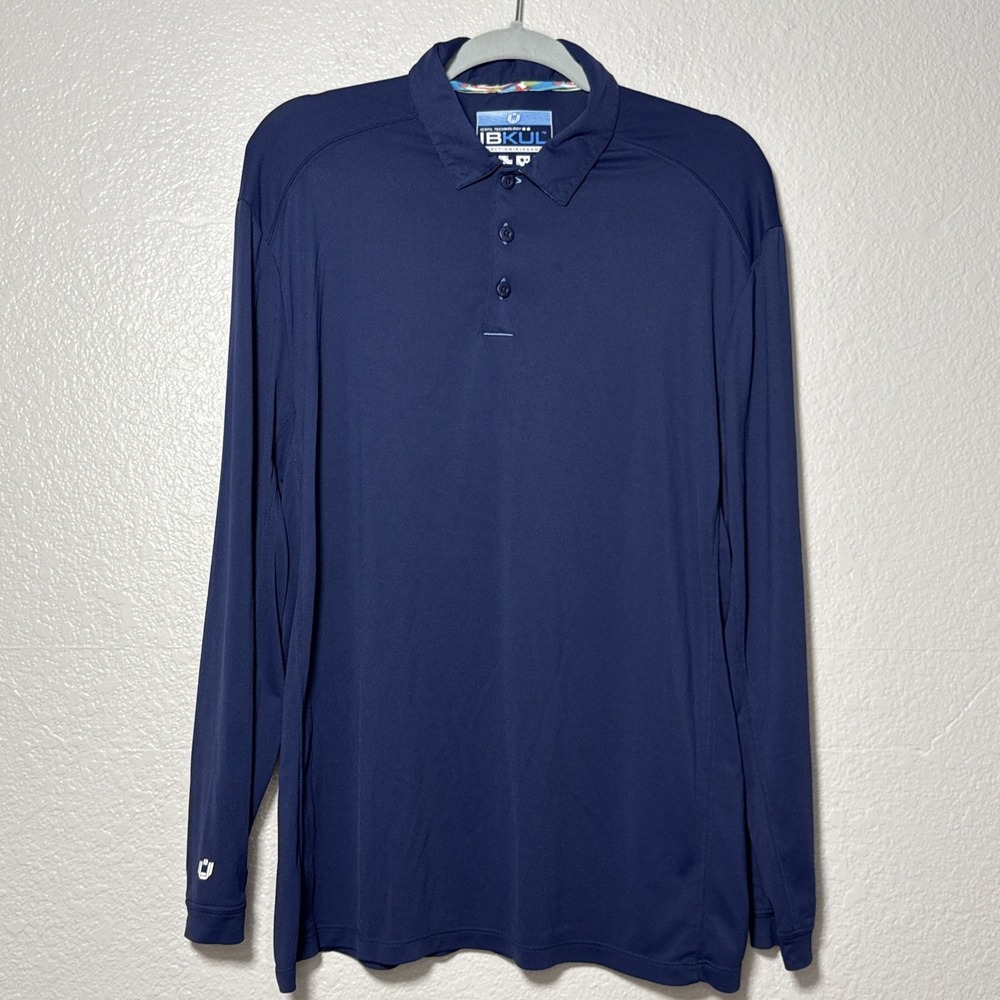 IBKUL Golf Polo Shirt Mens Large Blue Long Sleeve Icefil Technology UPF 50